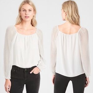 Banana Republic Womens Sheer Sleeve‎ Blouse M Ivory White Romantic Whimsical